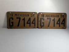 1934 Michigan Vintage License Plates Pair picture