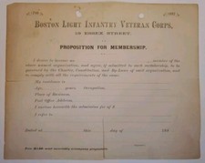 1882 Boston Light Infantry Veteran Corps Blank Application RARE picture