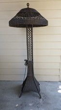 Rare Wakefield Style Eiffel Tower Triple Socket Wicker Floor Lamp with Shade picture