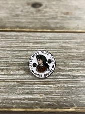 Vintage Rare Silver Toned White Annie Oakley Little Miss Sure Shot Pin picture