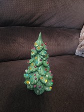 Vintage Ceramic Christmas Tree Green mcm Mid Century 6.5 “ Tall Lights  picture