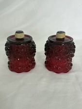 2 VTG HOMCO HOME INTERIORS SHORT RUBY RED DAISY GLASS VOTIVE CUP RARE picture