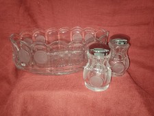 Fostoria Coin Glass Oval Bowl With Matching Salt Pepper Shakers picture
