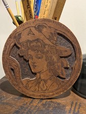 Antique Flemish Art Gibson Girl Pyrography Art Nouveau Wood Burning Portrait  picture