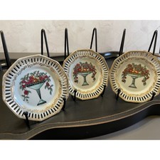 Vintage Germany 202 Porcelain Reticulated Fruit Compote Nut Dishes Set of 3 picture