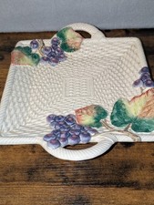 RETIRED FITZ & FLOYD IRONSTONE DOUBLE HANDLED BASKET WEAVE SQUARE PLATTER GRAPES picture