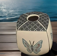 Mata Ortiz Pottery Luz Elva Gutierrez Butterfly Square Seed Pot Paquime Mexico picture
