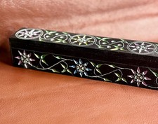Engraved Floral Coffin Incense Holder | 10.5-Inch Soapstone Burner picture