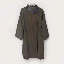 Vintage Japanese Kasuri Boro Patchwork Duster Coat Pinstripe Horn Toggle Japan picture