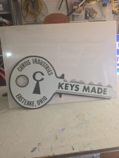 Vintage Curtis Industries Keys Made Here Sign Eastlake Ohio, Double Sided Metal picture