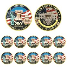 10PCS USA 250th Anniversary 1776-2026 Gold Coin Liberty Bell Statue White House picture