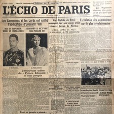 Journal L'ECHO de PARIS 12/12/1936 # Abdication Edward VIII #Disappearance MERMOZ picture