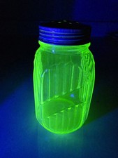 Vintage 1930s Uranium Glass Hoosier Ribbed Sugar Jar 5