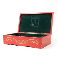 Vtg Princess Marcella Borghese Music Jewelry Trinket Wood Box Red 12