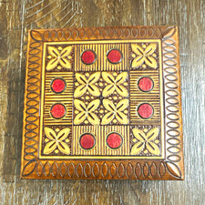 Vintage Polish Folk Art Wood Jewelry Keepsake Box Pyrography Made in Poland picture