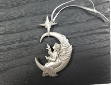Rawcliffe Pewter Angel Crescent Moon Under Christmas Star Ornament 1995 picture