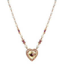 1928 Jewelry Rose Faux Pearl Purple Flower Heart Necklace 15