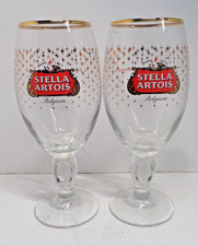 2x Stella Artois beer stemmed glasses vintage picture