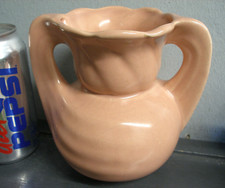 VINTAGE CAMARK ART DECO POTTERY VASE MATTE PINK OPEN HANDLES #720 SWIRL DESIGN picture