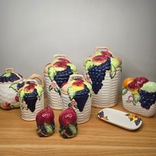 Vintage CKAO International Trading Co. 1994 Basket Weave Fruit Kitchen Set 14pc picture