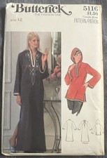 Vintage Butterick Pattern 5116 TUNIC or CAFTAN Hood Retro Mod Size 12 HTF picture