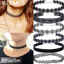 6pcs Black Lace Choker Set, Gothic Punk, Vintage Elastic Necklaces, Women’s Jewe picture