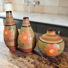 Small Ceramic Vase Set of 3 with Hand painted Floral Designs and Glazed Finish picture