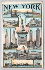1920 NYC Multi-View Postcard - Statue of Liberty, Flatiron, Brooklyn Bridge picture