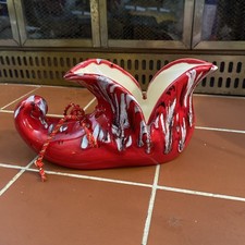 Vintage Elf Shoe Christmas Planter, Vase, Candy Dish, Red Bootie, Santa’s Helper picture