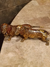 Antique Austrian Vienna Cold Painted Bronze Two Dachshunds Joined c.1900 5” picture