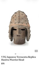 Vintage 4th Century Japanese Haniwa Warrior Terracotta Replica Figure Head picture
