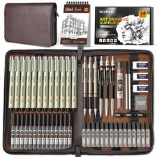 Nicpro 58PCS Metal Pencil Set in Leather Case: 0.5-2mm + 12 Pens + Sketch Book + picture