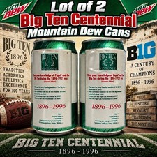 Mountain Dew Big Ten Centennial 1896-1996 12 oz Advertising Cans Lot of 2 picture