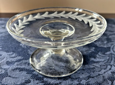 Antique Clear Etched Crystal Glass Leaf Design Pedestal Compote 3