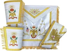 Masonic Scottish Rite 33rd Degree Apron Collar & Gauntlets Set Wings Down picture