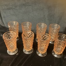 8 Set LotVintage Peach Pink Depression Indiana Whitehall Footed Tumblers Cubist picture