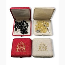 Rare Official Papal Rosaries Silk Cases Pontificate Pope Leo XIV Prevost Set picture