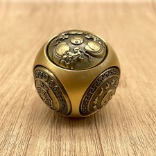 Brass Rotating Sphere Toy Six Sides Spinner Three Bulls Coin Vintage Desk Decor picture