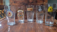 5 UK England Beer Glasses Tetley's Boddingtons Bass Ale Samuel Smith Newcastle  picture