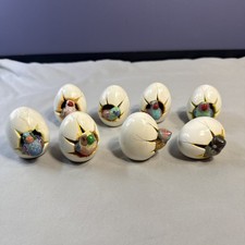Lot of 8 Vintage Tonala Mexico Hatching Bird Eggs Folk Art Pottery Signed picture