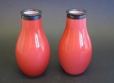 Superb Pair of ENGLISH WATERMELON Peachblow Vases w/ Sterling Collars,  c. 1880* picture