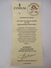 CORUM Bubble Privateer Auto Black Diamonds Limited Edition 250 Watch Certificate picture