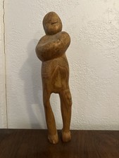 Vintage Folk Art Handcarved One Wood Piece Male Figure Sculpture picture