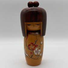 Vintage Japanese Kokeshi Doll Hand Painted Wood Floral Kimono Girl 7.5in Stamped picture