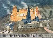 RARE PRE-WW2 GERMAN HEIDELBERG CASTLE ILLUMINATION 1938 COLOR LITHO POSTCARD picture