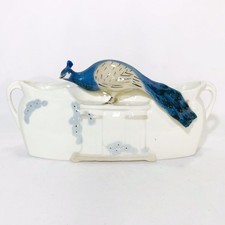 Peacock Standing on a Gate Porcelain Mail Holder Two Handled Vase picture