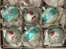 VTG Poland Green Mica Polka Dot Red Santa Carrying Gold Bag Glass  Ornament picture
