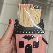 Kirkton House Ceramic House Match Holder Pink & Black w/ 60ct Safety Matches picture