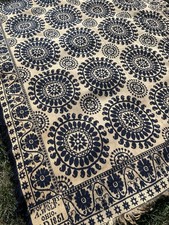 Blue Antique Reversible Coverlet Ohio Stars, Flowers Woven by A. Wolf c.1851 picture