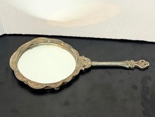 Vintage Ornate Silver Plate Hand Mirror Beveled Vanity Mirror Floral Handle 12in picture